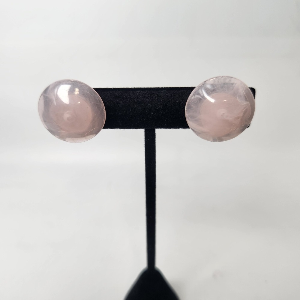 Vintage Pink Swirl Resin Dome Clip On Earrings Silver Tone Mid Century Modern